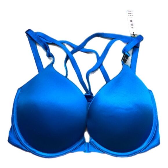 Victorias Secret Very Sexy Push Up Strappy back front close Satiny bra blue 32DD - Picture 1 of 7